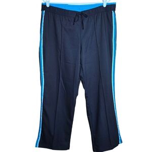 Made for Life Women's Black Workout Jogger Yoga aqua blue Stripe Tie Elastic PXL